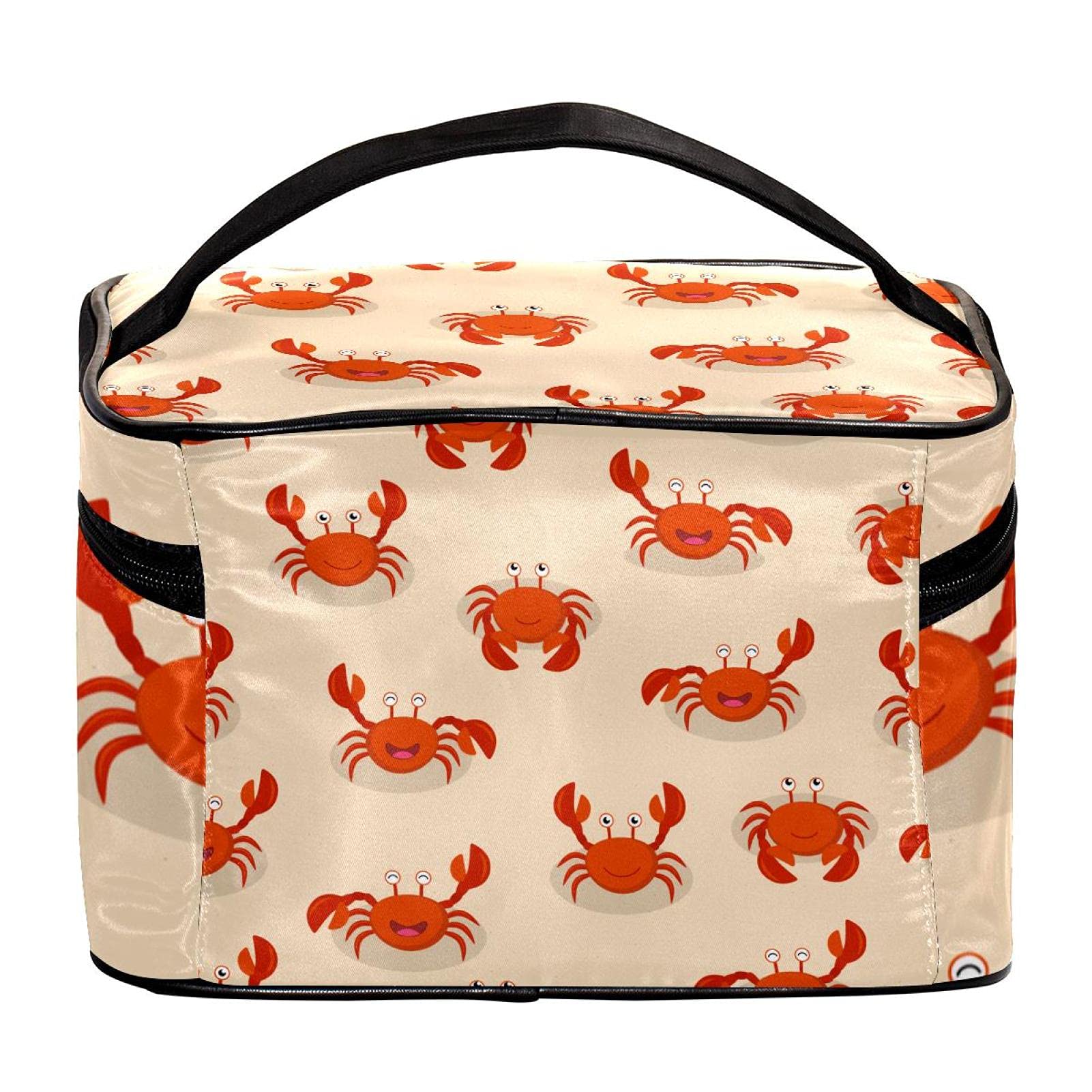Cute Cartoon Red Crab Travel Makeup Bag - Large Cosmetic Organizer with Zipper for Women & Girls | Perfect for Vacation, Beach Trips & Daily Makeup Storage