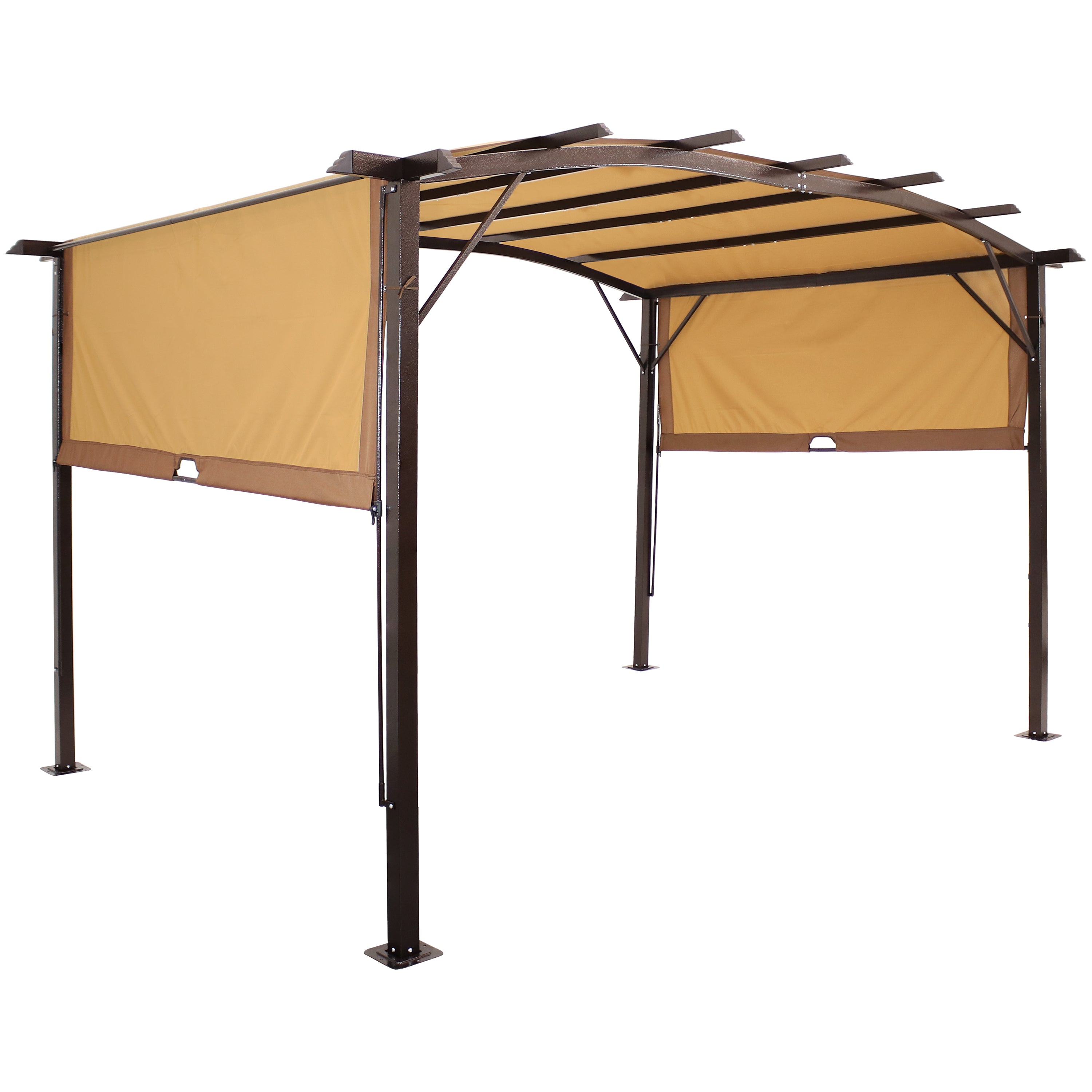 Sunnydaze 9' x 12' Metal Arched Pergola with Retractable Canopy - Outdoor Patio Garden Shade Cover for Backyard, Deck, and Poolside Relaxation