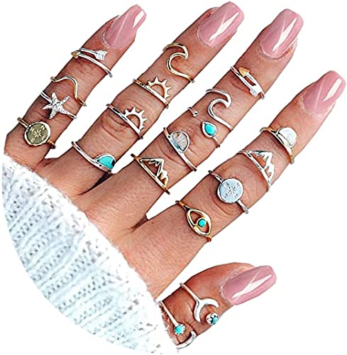Gold Bohemian Knuckle Rings Set for Women & Girls - Vintage Crystal Gemstone Joint Knot Rings - Perfect for Parties, Daily Wear & Festive Jewelry Gifts (Style 12) | Trendy Stackable Rings for Teens & Young Adults