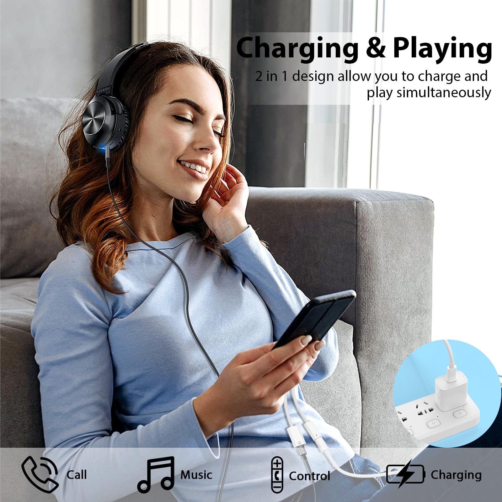 MFI Certified USB C to Lightning Adapter 27W PD Fast Charger for iPhone 15 Pro Max/Plus & iPad 10/Pro/Mini 6 - Nylon Braided Type-C Splitter with Audio Dongle & Headphone Adapter | Perfect for Travel, Office & Car Charging