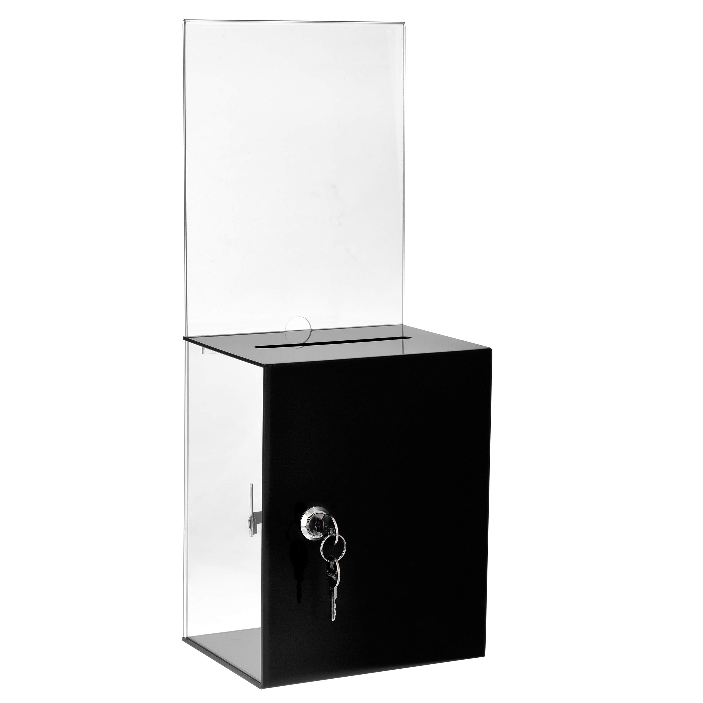 AdirOffice Clear Acrylic Donation Box with Lock - Secure Cash, Suggestion & Ballot Collection Box for Businesses, Restaurants & Retail Stores - Ideal for Customer Feedback, Employee Suggestions & Charity Donations