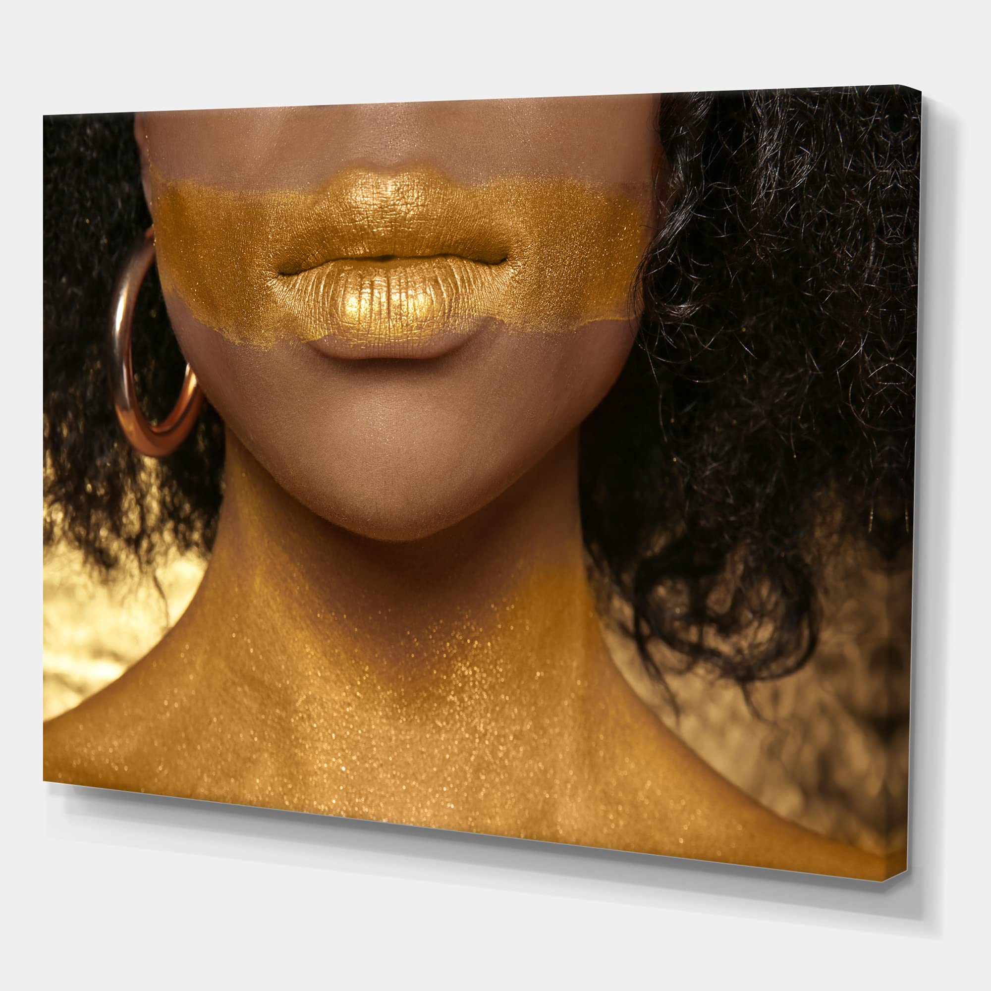 Modern African American Woman Portrait with Gold Body Paint - Canvas Wall Art for Living Room, Bedroom & Office Decor