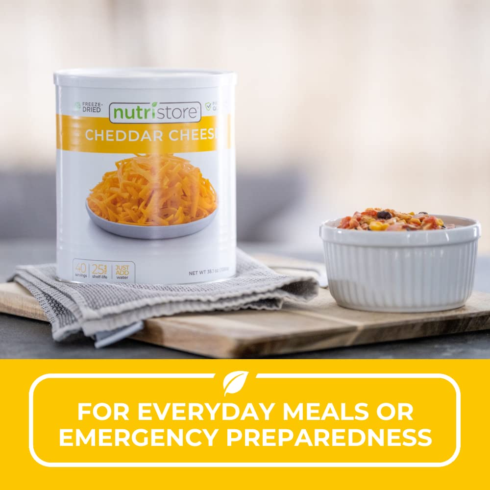 Nutristore Freeze-Dried Cheddar Cheese Shreds - Premium Quality, Long Shelf Life (25 Years) | Great for Snacks, Camping, Hiking & Emergency Food Storage | Perfect for Cheese Lovers, Outdoor Adventures & Survival Kits