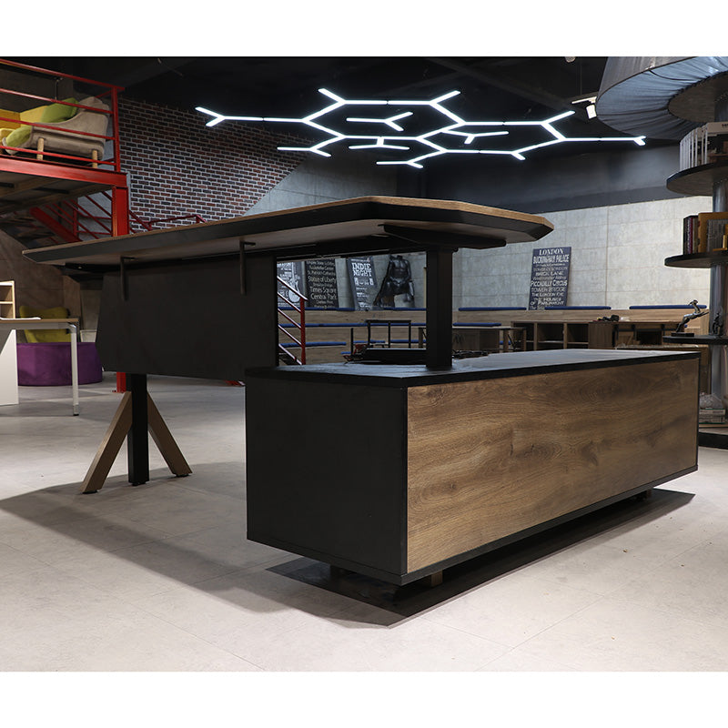 EASTON Electric Height Adjustable Standing Desk with Left Return - 2.2m Warm Oak & Black - Perfect for Home Office & Workspace Ergonomics