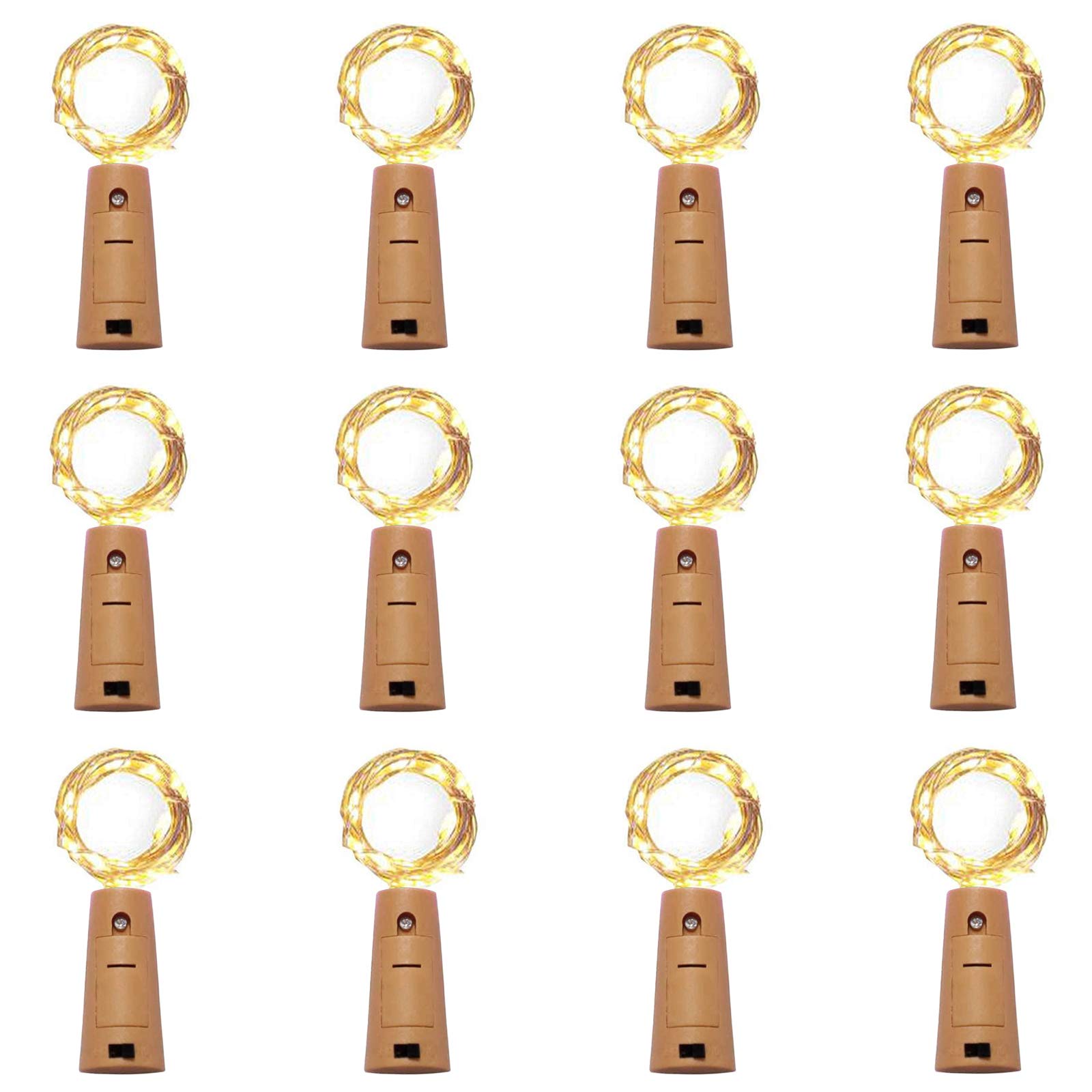 12 Pack 20 LED Wine Bottle Cork Lights - Battery Operated Fairy String Lights with Copper Wire for DIY, Christmas, Halloween, Wedding & Party Decor - Indoor Outdoor Starry Lights (Warm White) - Perfect for Table Centerpieces, Backyard Lighting & Holiday Ambiance