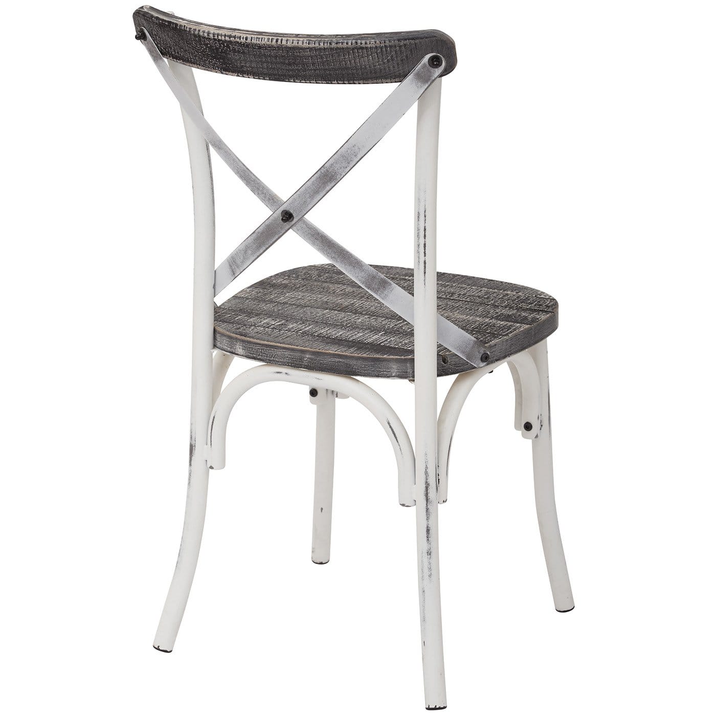 OSP Designs Somerset X Back Antique White Metal Chair with Crazy Horse Seat [SMR424AW C319] - Perfect for Dining Room, Kitchen, and Outdoor Patio Decor