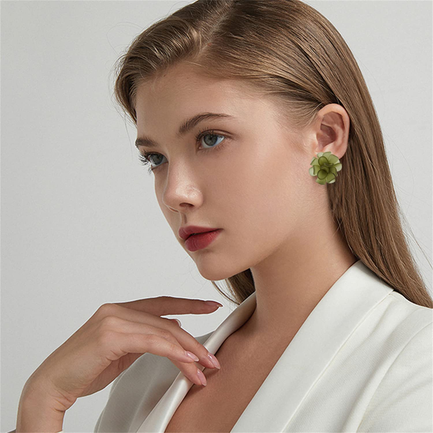 Bohemian Frosted White Acrylic Flower Petal Dangle Drop Stud Earrings for Women - Elegant Summer Floral Jewelry Gifts for Vacation, Party, Wedding & Everyday Wear