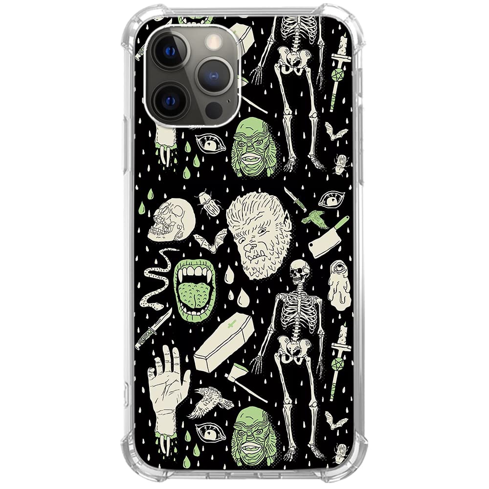 Gothic Skull Art TPU Case for iPhone 12 & 12 Pro - Dark Graphic Slim Protective Cover with Wireless Charging | Unisex Phone Case for Halloween, Goth Style & Everyday Use