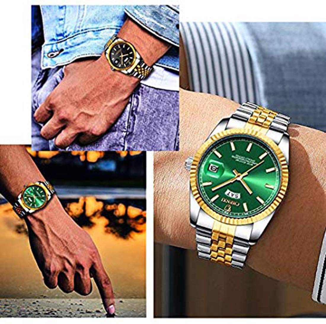 Premium Stainless Steel Men's Business Casual Watch - Waterproof Analog Quartz Watch with Date & Week Display - Perfect for Office, Dating & Sports Activities