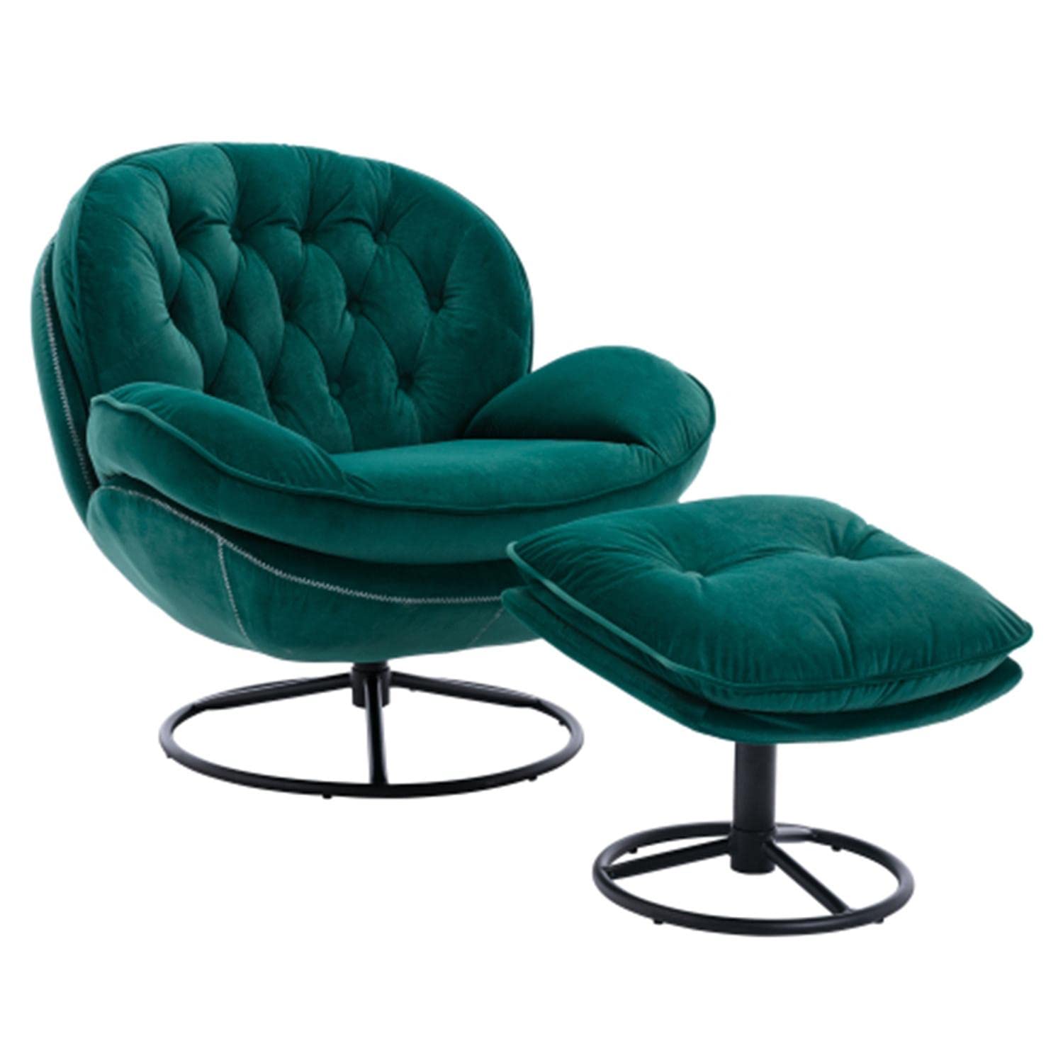 Green Velvet Swivel Accent Chair with Ottoman - Button Tufted Upholstered Office Chair for Living Room, Bedroom & Home Decor