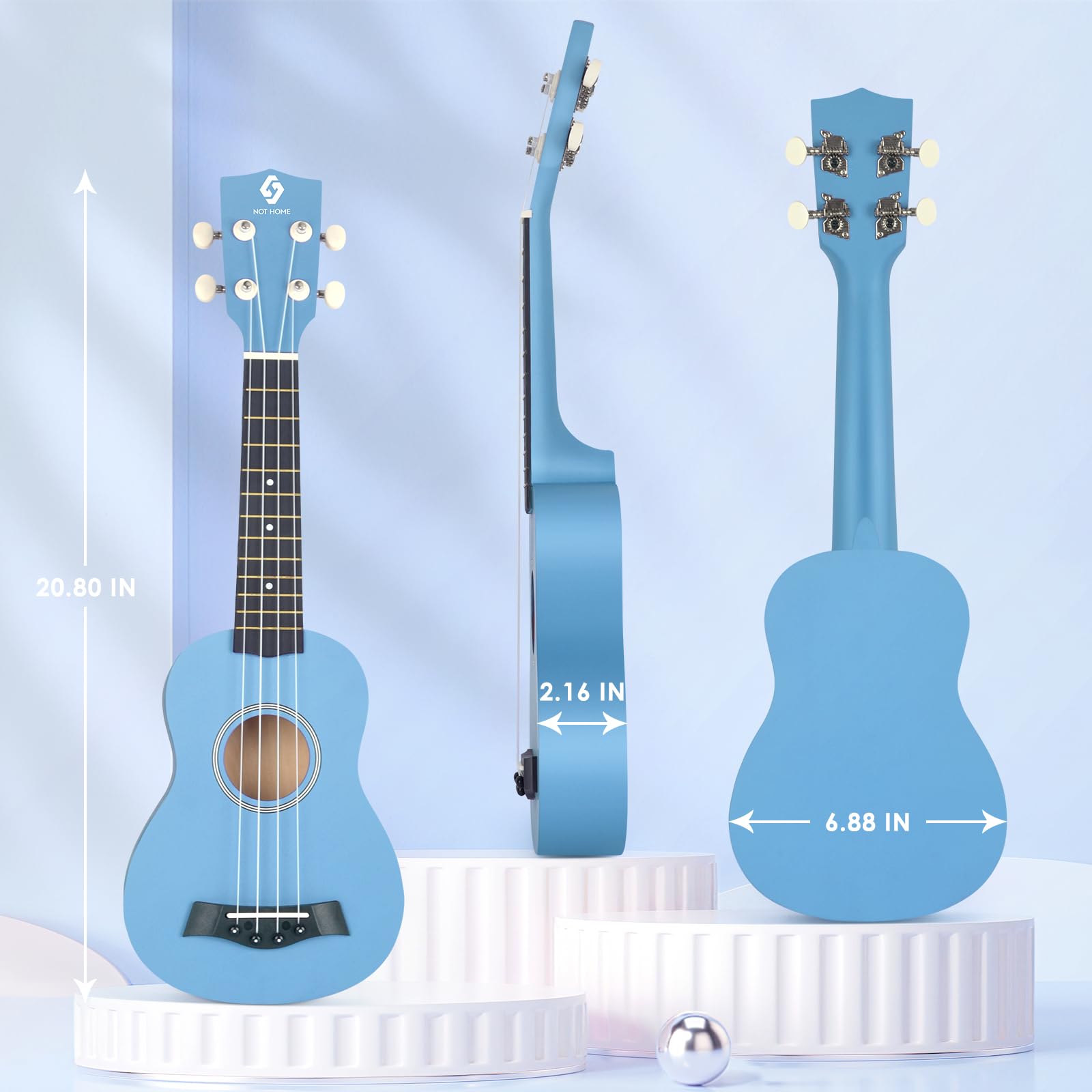 **Soprano Ukulele for Beginners & Adults - 21 Inch Hawaiian Ukulele with 4 Strings, Basswood Body, Blue - Perfect for Kids, Students, Travel & Beach Music**