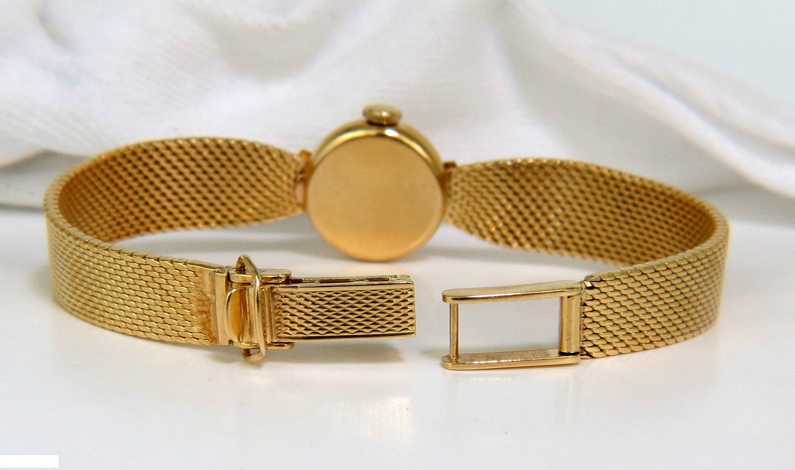 Estate Petite 18K Gold Gubelin Swiss Ladies Watch - Mesh Band & Star Bar Dial - Elegant Timepiece for Women's Formal Events & Luxury Gifts