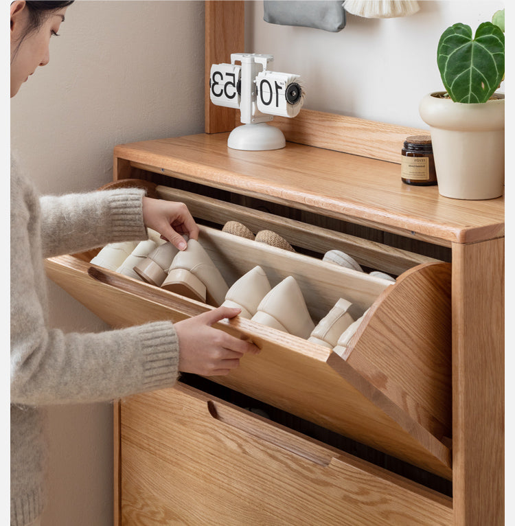 Solid Wood Shoe Cabinet - Thin Oak & Poplar Entryway Storage Organizer for Home, Porch, and Doorway | Perfect for Small Spaces & Clutter-Free Entry
