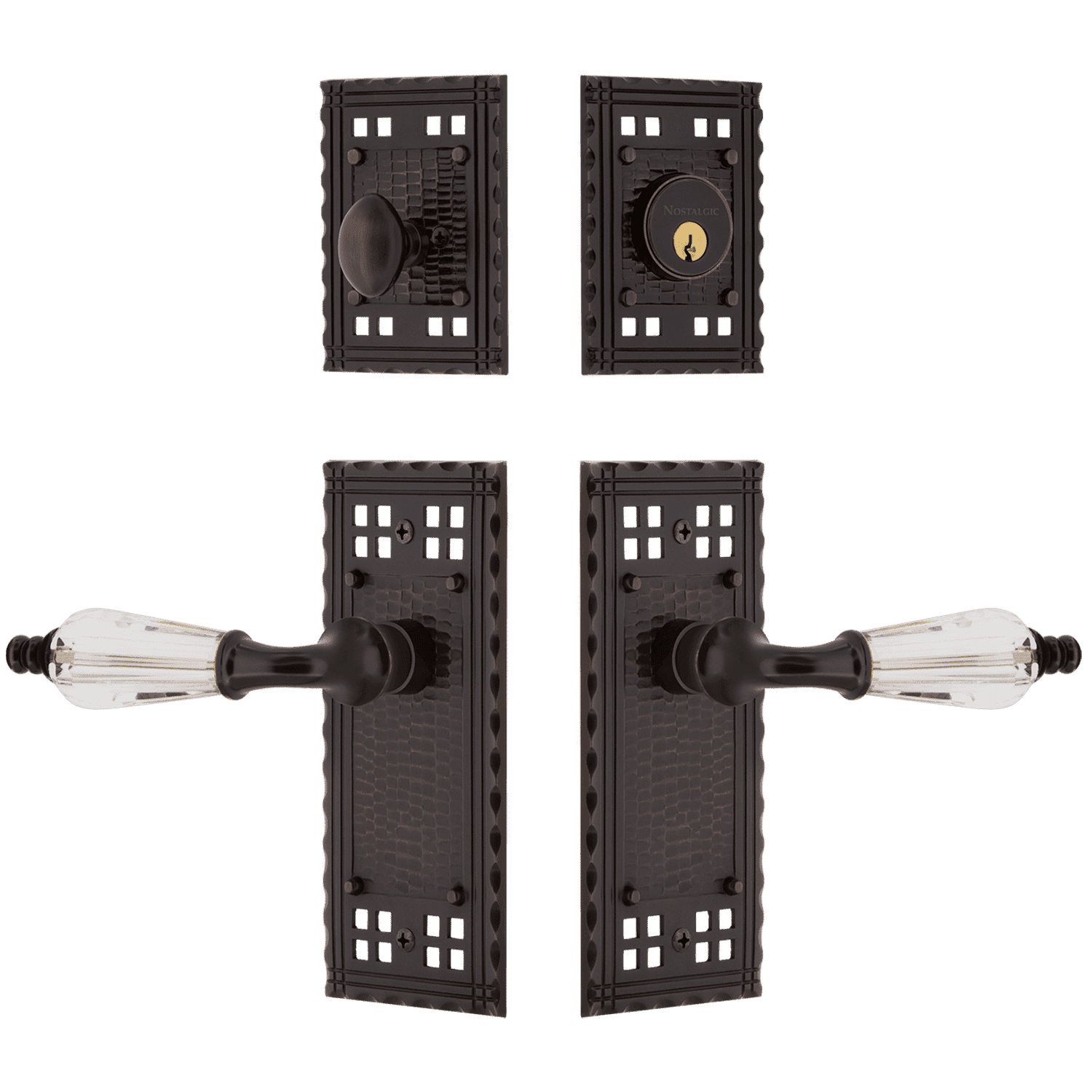 Craftsman Entry Door Set with Parlour Crystal Lever in Timeless Bronze Finish - Premium Front Door Hardware for Classic & Modern Homes