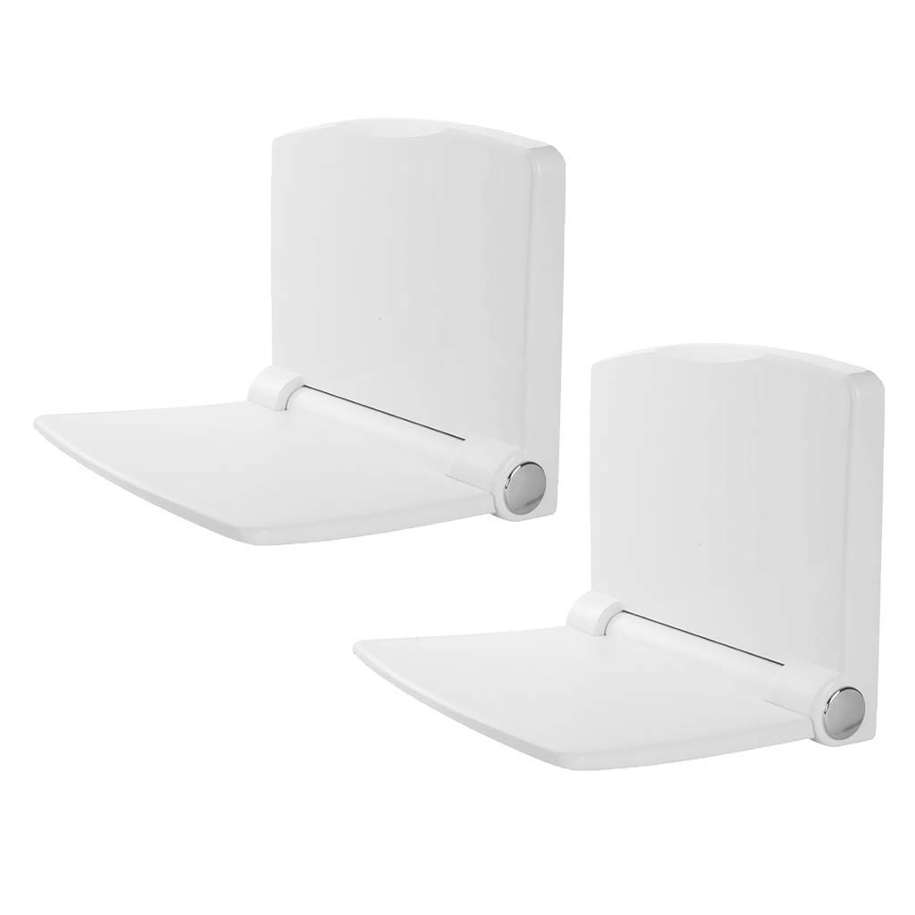 2 Pack White Wall Mounted Shower Chair - Heavy Duty ABS Folding Shower Seat with Non-Slip Feet - Waterproof Bath Stool for Elderly & Disabled - Ideal for Small Bathrooms & Wet Rooms