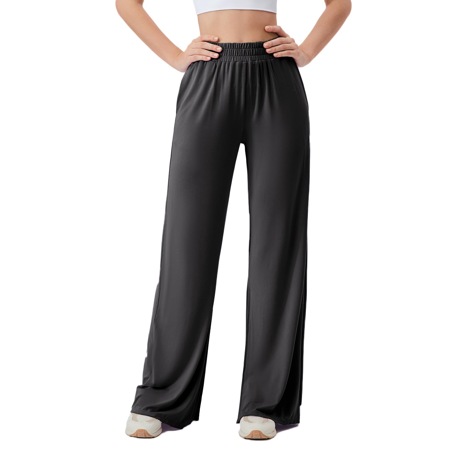 Women's High Waisted Wide Leg Yoga Pants with Side Slits & Pockets - Stretchy Lounge Sweatpants for Workout, Running, Travel & Casual Wear