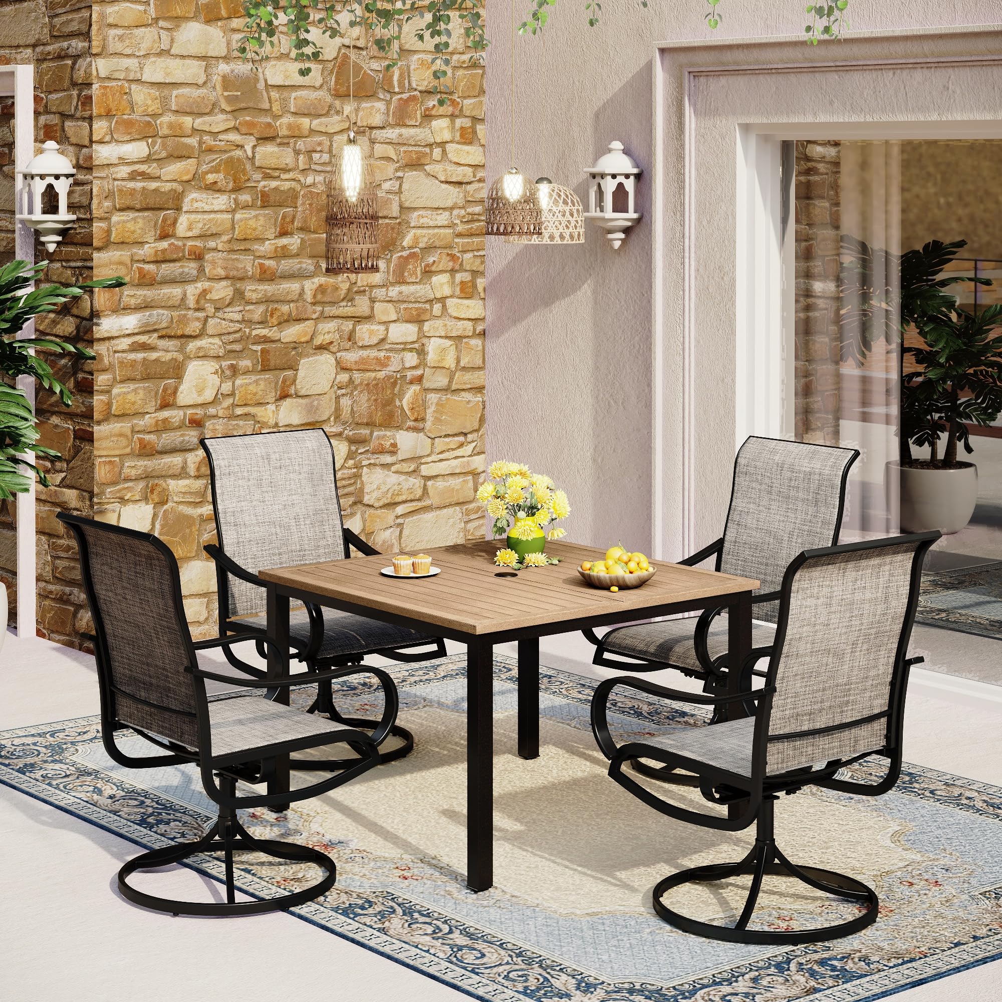 MFSTUDIO 4-Piece Outdoor Swivel Patio Dining Chairs Set with Breathable Textilene Fabric & Durable Metal Frame, Weather-Resistant Bistro Lawn Deck Furniture for Backyard, Garden, Poolside & Outdoor Dining
