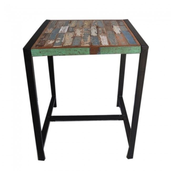 French Industrial Reclaimed Wood Bar Stool Set - Rustic Pub & Kitchen Counter Height Stools for Home, Cafe, and Restaurant Decor