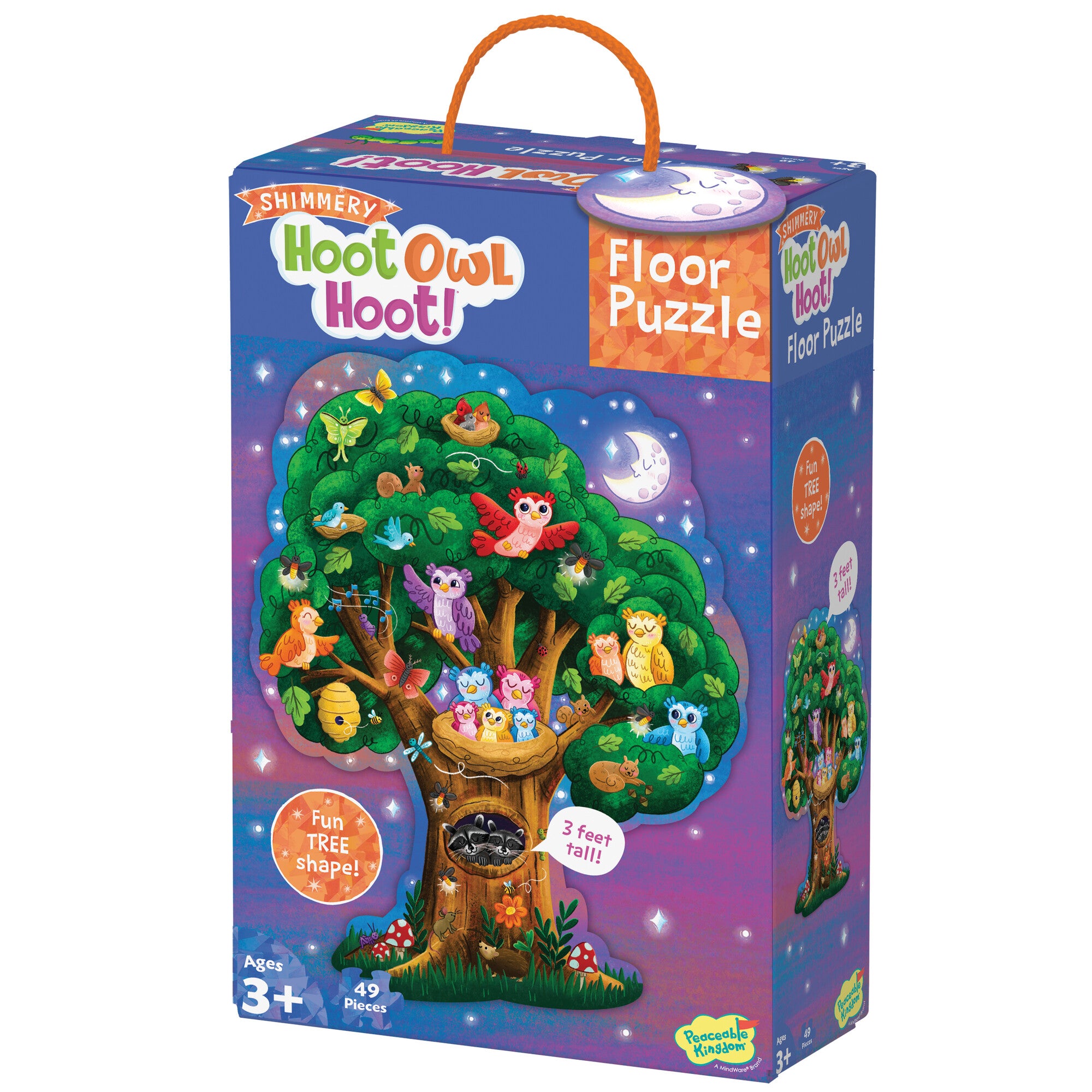 Peaceable Kingdom Hoot Owl Hoot Shimmery Floor Puzzle - 60 Piece Educational Owl Puzzle for Kids Ages 3-6, Perfect for Preschool Learning & Family Game Night