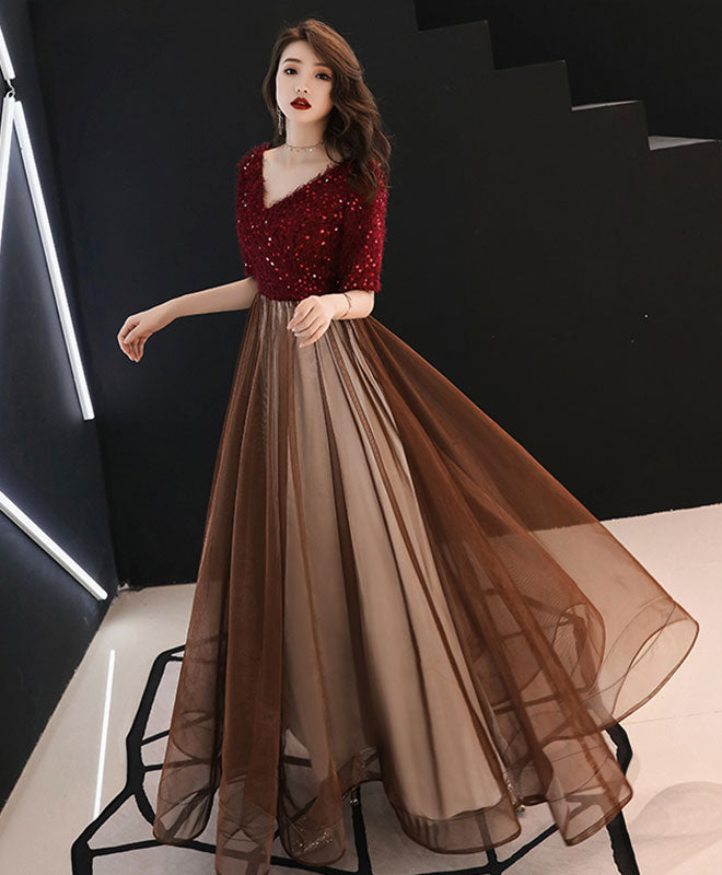 Elegant Burgundy Sequin Tulle Long Prom Dress for Women - Sparkling Evening Gown for Homecoming, Formal Events & Special Occasions