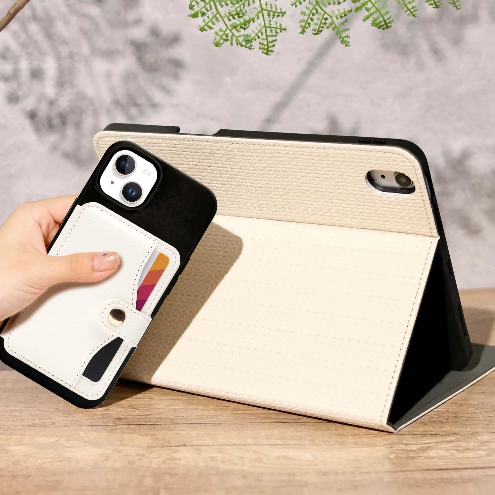 M-Plateau Stick On Phone Wallet - Slim Leather Card Holder with Snap Closure for Most Smartphones (White) | Perfect for Contactless Payments, ID Storage & Everyday Essentials While On-The-Go