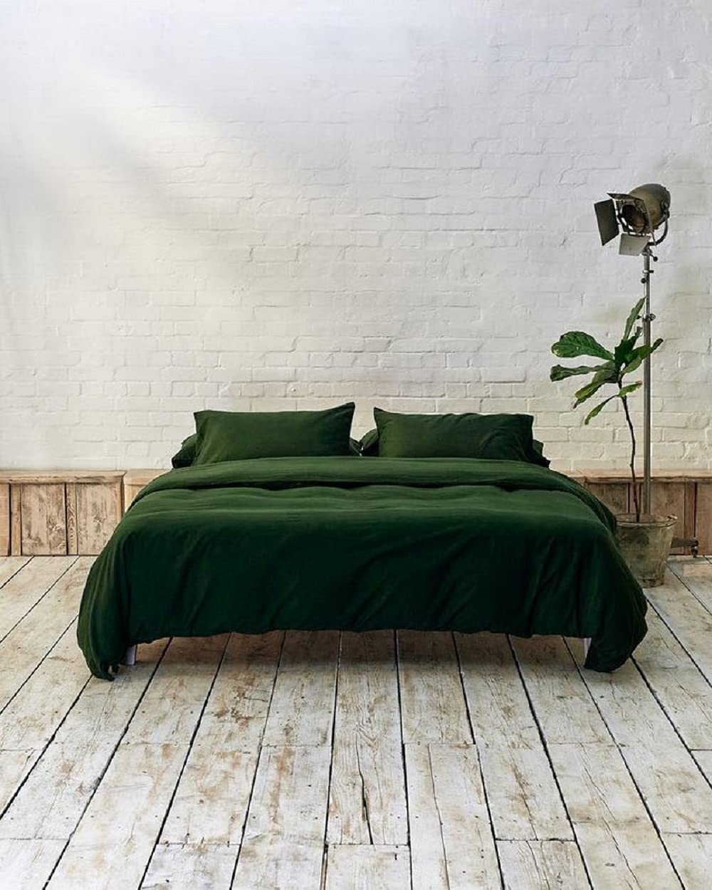 Stonewashed Cotton Duvet Cover Set with Button Closure - King Size Soft Bedding in Forest Green - Perfect for Master Bedroom, Guest Room & Cozy Home Decor