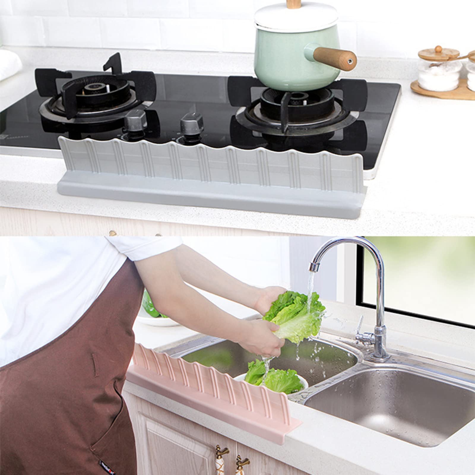 Premium Silicone Sink Splash Guard 2-Pack (Pink & Grey) - Non-Slip Suction Cup Base for Kitchen, Bathroom & Island Sinks - Water Splash Protector for Cooking, Dishwashing & Child Safety