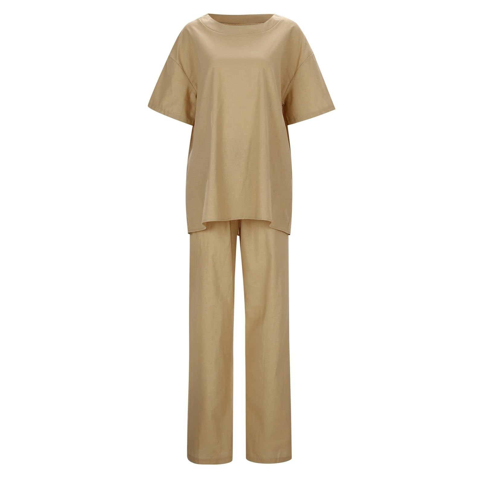 Trendy Women's Two Piece Outfits 2024 - Summer Vacation Beach Lounge Set with Short Sleeve Blouse & Wide Leg Pants | Casual Wear, Poolside Relaxation, Weekend Getaways