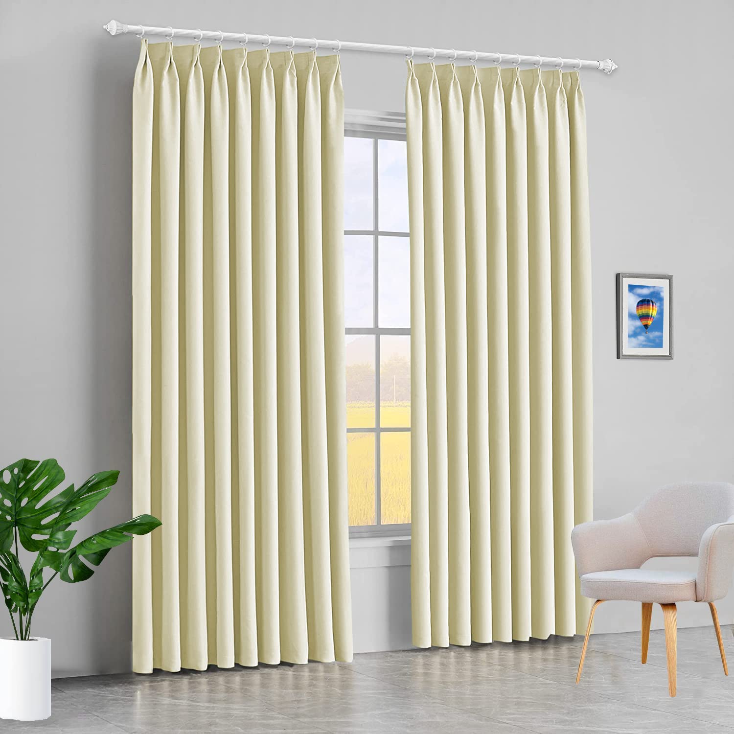Blackout Double Pinch Pleated Extra Wide Curtains 72x84 Inches - Thermal Insulated Room Darkening Drapes for Living Room, Bedroom & Patio Sliding Door (Ivory, 1 Panel) - Perfect for Privacy, Light Control & Energy Efficiency