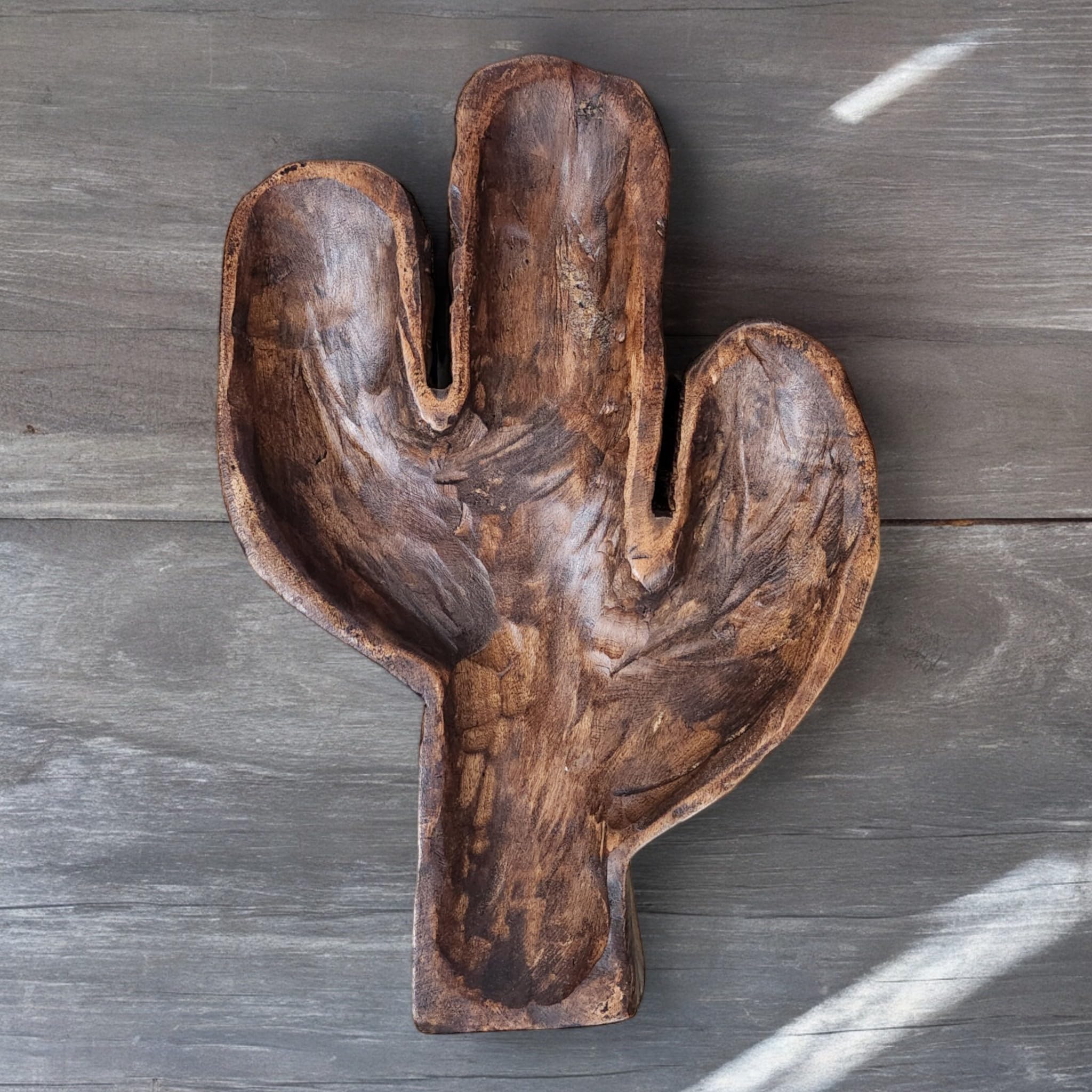 Handcrafted Large Wood Cactus Dough Bowl - Rustic Serving Bowl for Bread, Fruit & Decor | Perfect for Farmhouse Kitchen, Wedding Centerpiece & Home Decor