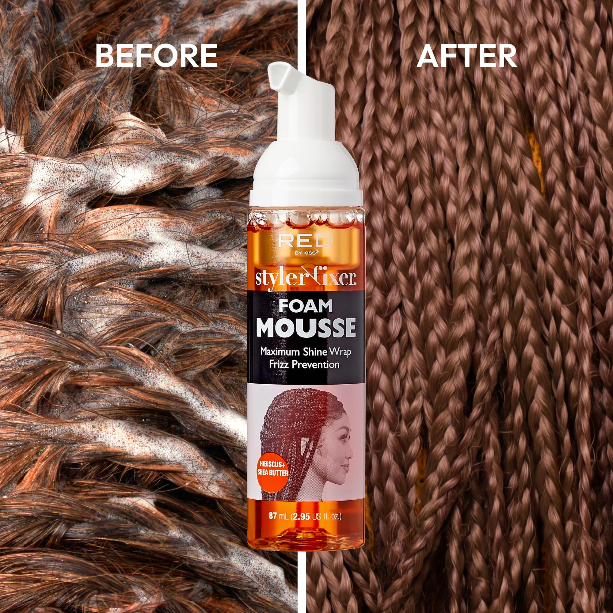 Red by Kiss Foaming Mini Travel Size Mousse - Maximum Shine Wrap Mousse for Frizz Control & Curl Definition - Hydrating Hibiscus & Shea Butter Formula for Dry, Damaged Hair - Perfect for Travel, Styling, and Everyday Hair Care