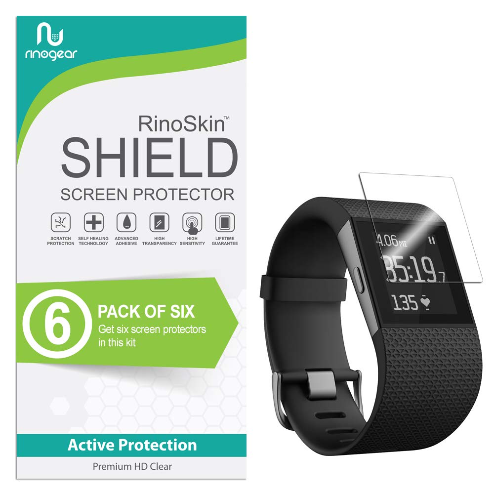 (6-Pack) RinoGear Flexible TPU Screen Protector for Fitbit Surge - Full Coverage, Case Friendly, Clear Film - Perfect for Workouts, Running & Outdoor Activities