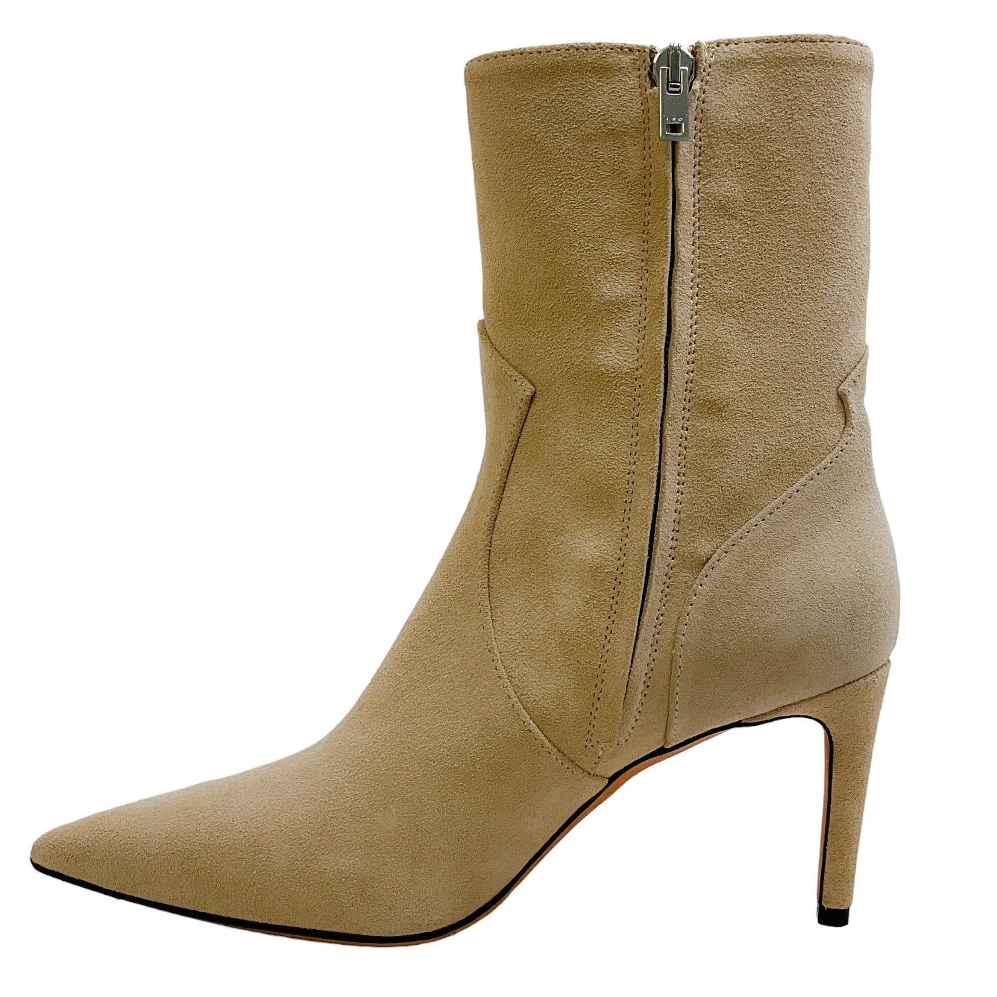 Iro Light Beige Suede Booties Women's Ankle Boots - Comfortable Chunky Heel Shoes for Fall Winter Fashion, Office & Casual Outfits