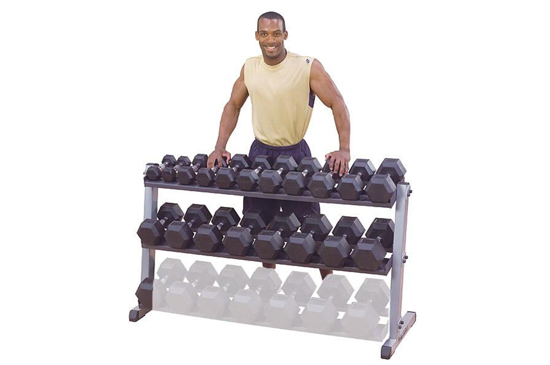 Body Solid 2 Tier & 3 Tier Adjustable Dumbbell Rack with Optional 3rd Tier - Heavy Duty Weight Rack for Home Gym & Fitness Training