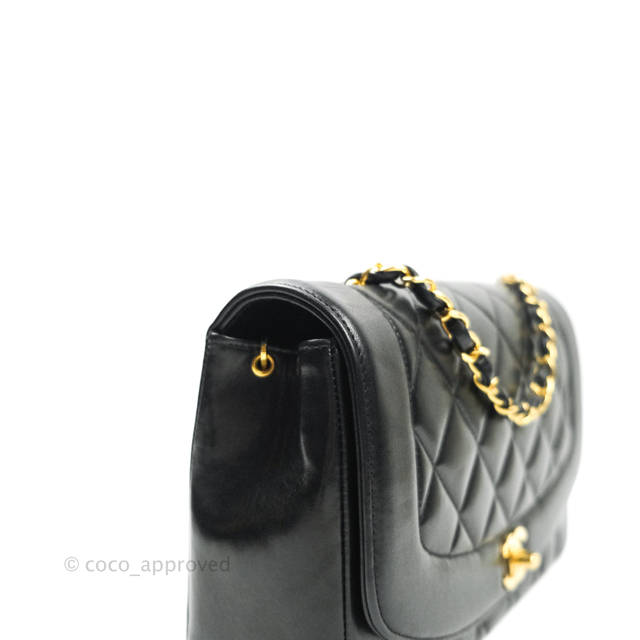 Authentic Chanel Black Quilted Lambskin Medium Classic Diana Flap Bag Vintage Luxury Handbag for Women - Perfect for Date Night, Parties & Special Occasions