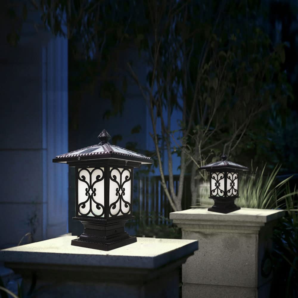 Solar Post Lantern Light - Waterproof Outdoor LED Square Fence Lamp for Garden, Courtyard, Porch & Terrace | European Style Solar Powered Decorative Pillar Lighting for Gates, Pathways & Landscape Accents
