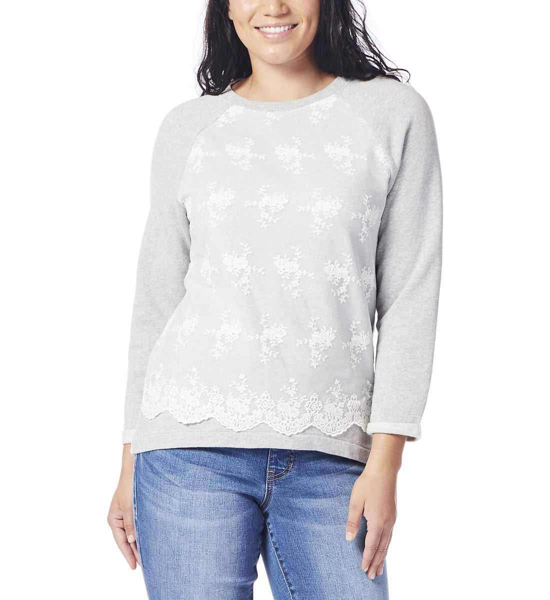 Jag Jeans Women's Lana Lace Overlay Sweatshirt - Stylish Long Sleeve Pullover for Casual Wear, Date Night & Fall Fashion