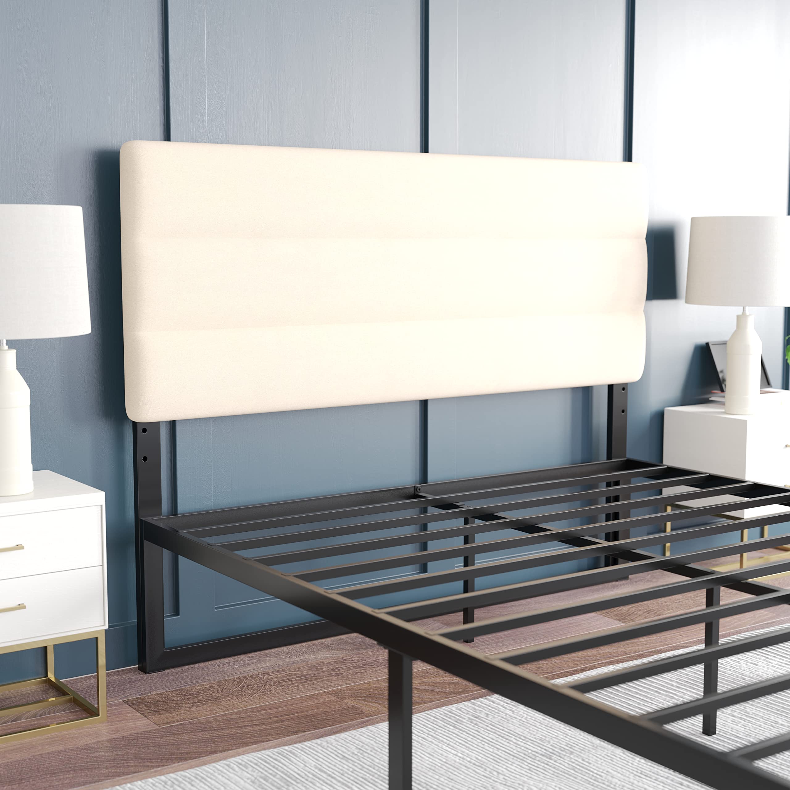 EMMA + OLIVER Gannon Queen Upholstered Headboard - Cream Fabric, Adjustable Height, Easy 30-Min Assembly - Fits Most Bed Frames (Not Included) - Perfect for Master Bedrooms, Guest Rooms & Apartment Decor