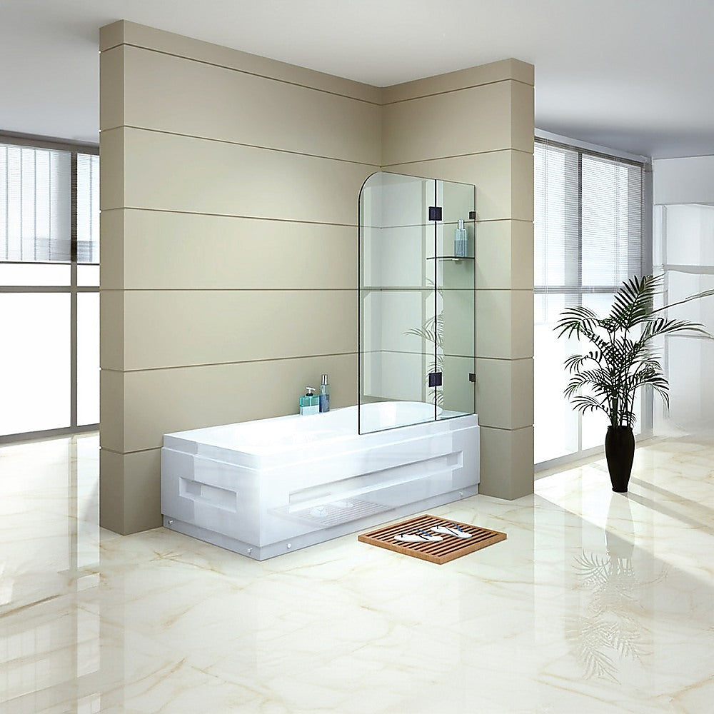100cm Frameless Glass Bath Screen with Brass Brackets - Gunmetal Finish | Waterproof Shower Enclosure for Modern Bathrooms | Perfect for Small Spaces & Luxury Bathroom Designs