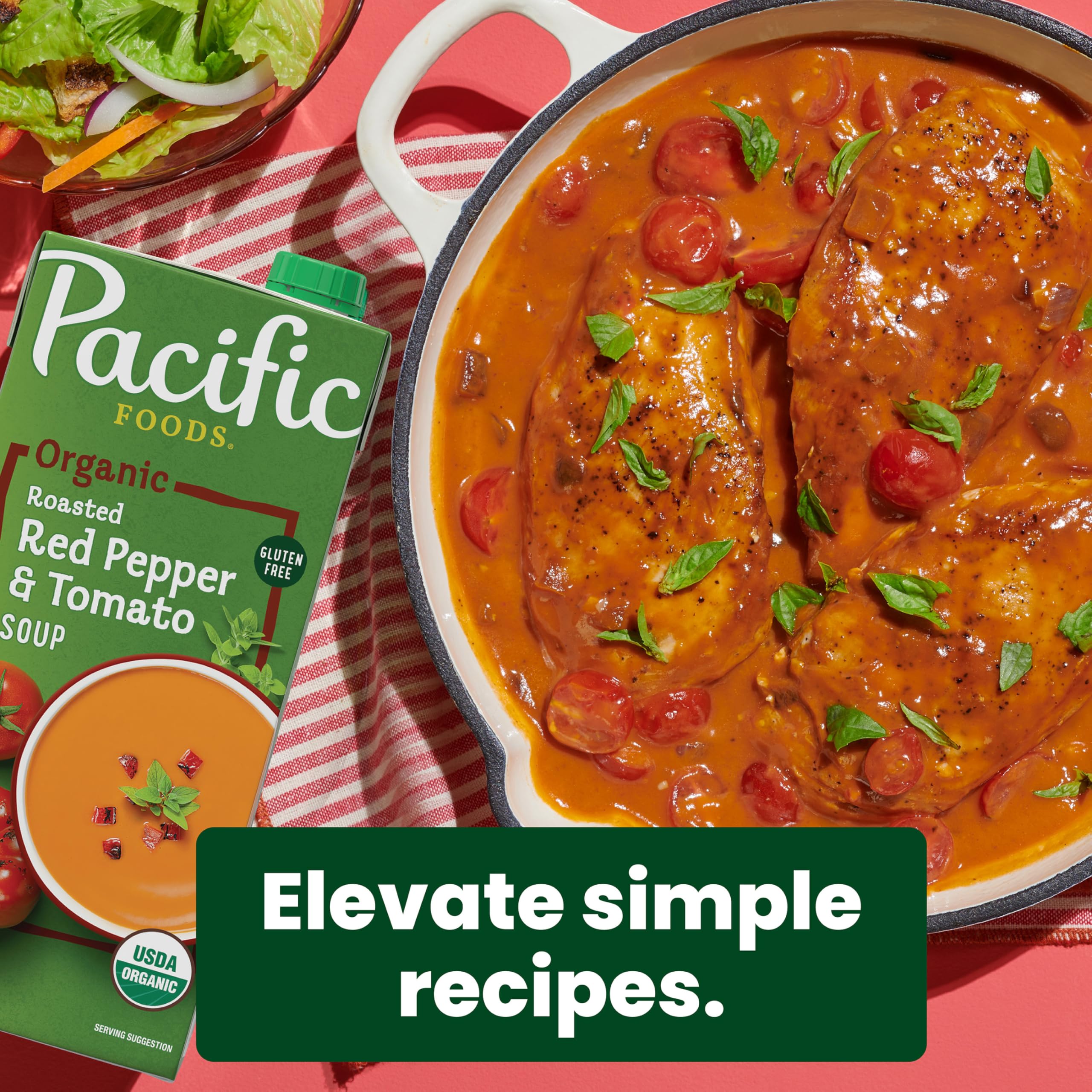 Pacific Foods Organic Roasted Red Pepper & Tomato Soup - 32 oz (Pack of 1) | USDA Certified, Gluten-Free, Vegan | Perfect for Quick Lunches, Cozy Dinners & Healthy Meal Prep