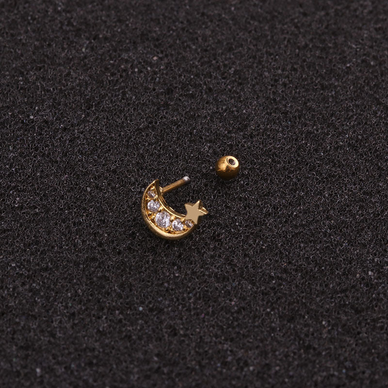 20G Cartilage Tiny Stud Earrings - Moon and Star Earrings for Women | HSPJ1943 | Perfect for Daily Wear, Parties & Gifts