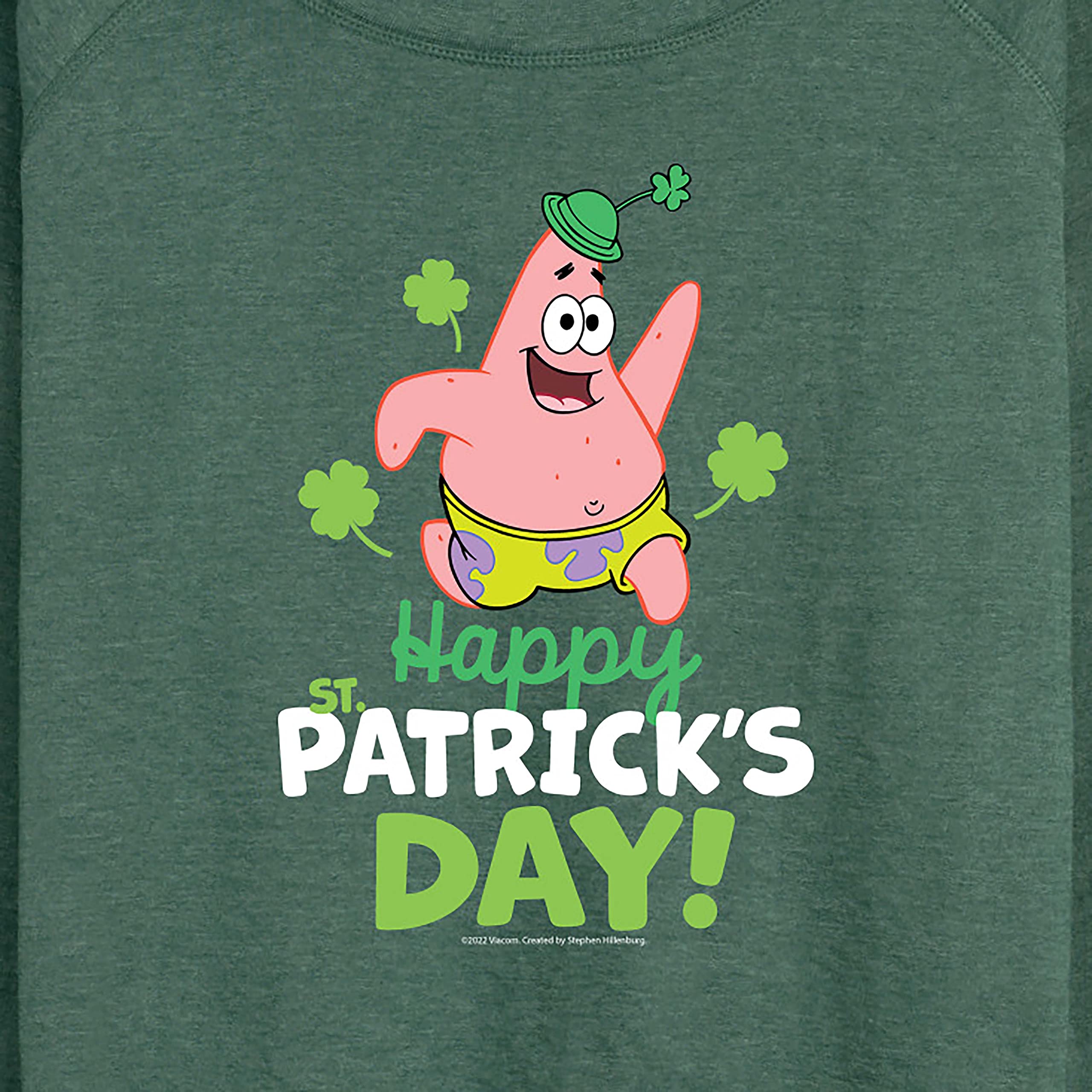 HYBRID APPAREL SpongeBob SquarePants St. Patrick's Day Women's Lightweight French Terry Pullover Hoodie - Cute Cartoon Sweatshirt for Holiday Parties, Cosplay & Casual Wear