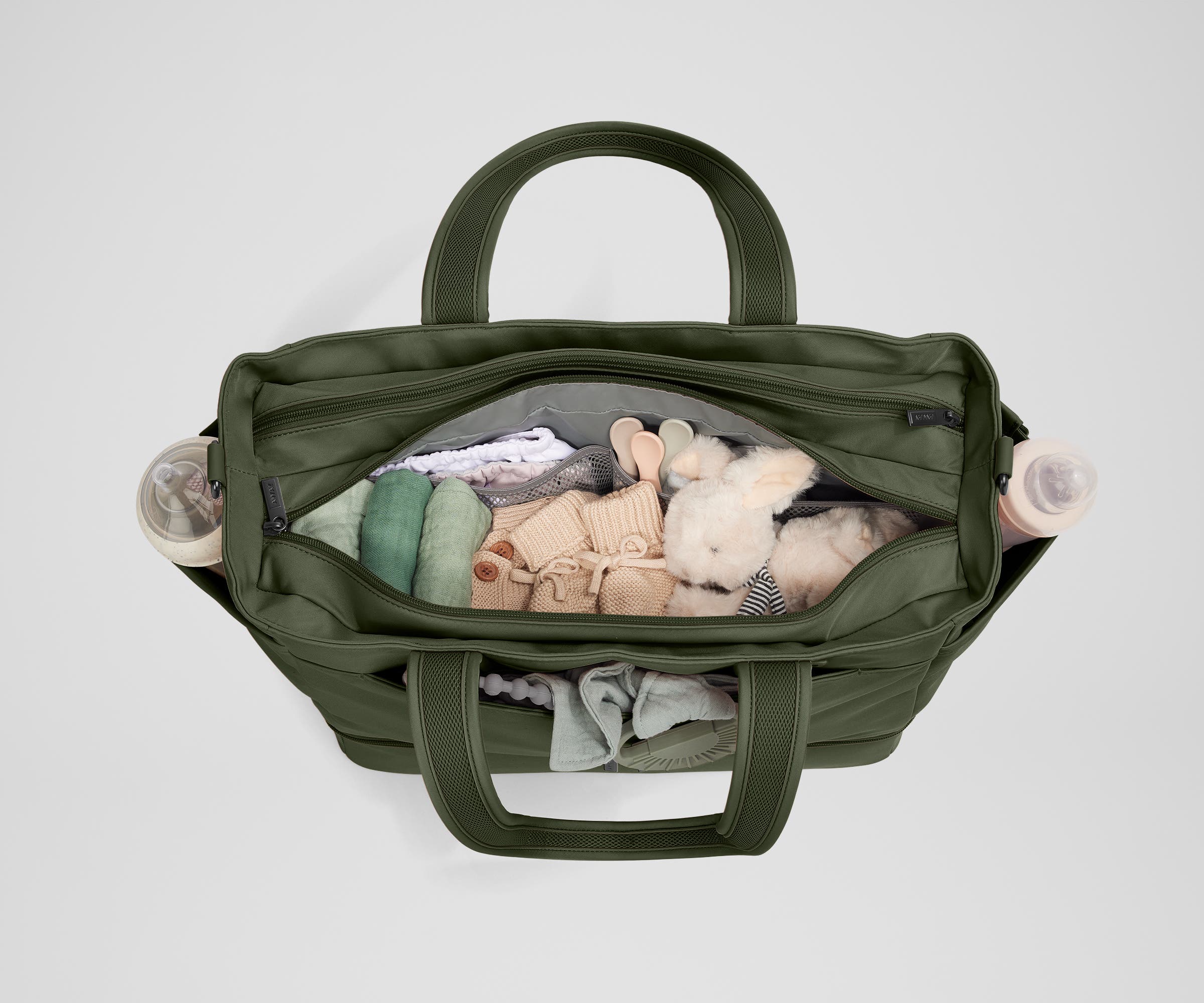 Premium Olive Green Double Diaper Tote Bag - Large Waterproof Baby Essentials Organizer for Moms | Perfect for Daycare, Travel & On-the-Go Parenting