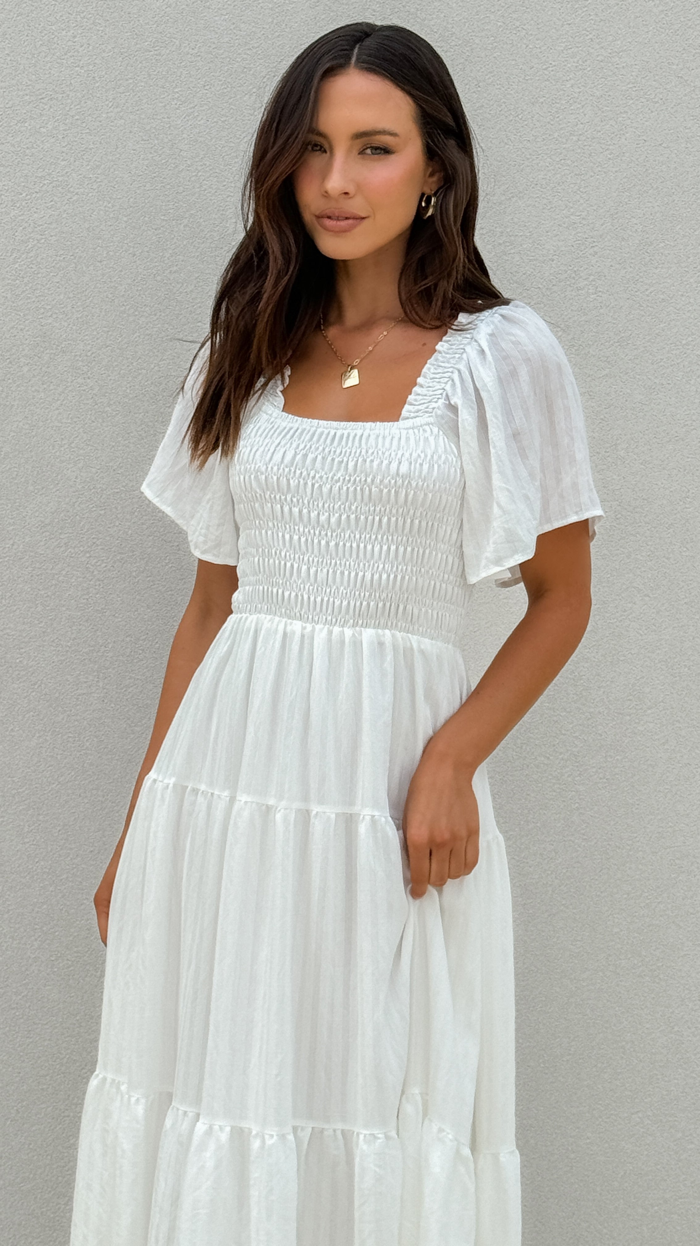 Lainey Midi Dress for Women - Elegant White Summer Dress for Casual Wear, Office, Party & Date Night | Flowy A-Line Knee Length Dress