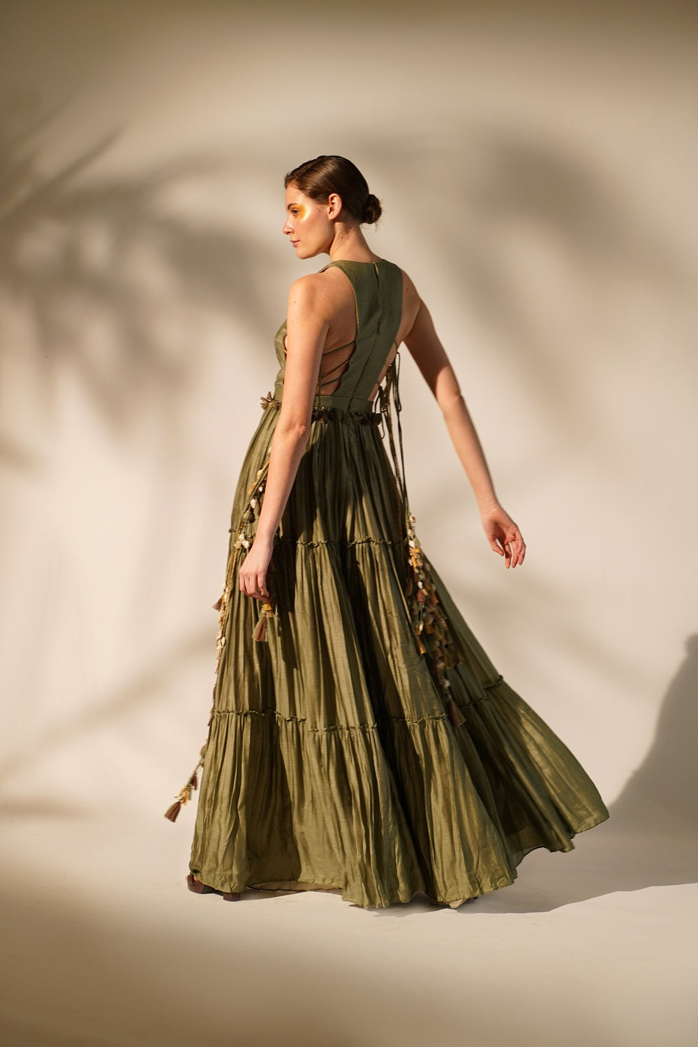 Olive Green Halter Neck Maxi Dress for Women - Elegant Summer Beach Party & Evening Wear