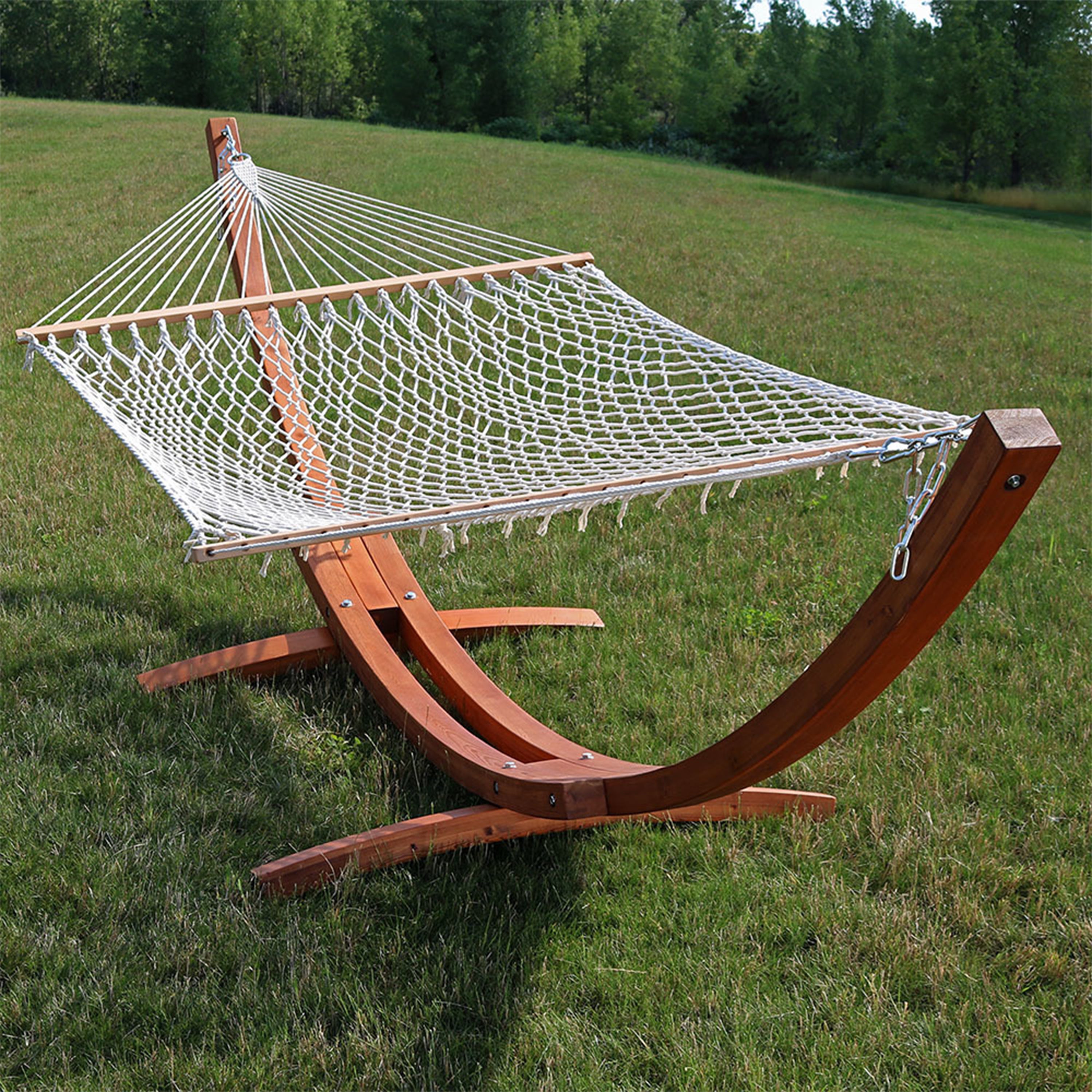 Sunnydaze 2 Person Double Rope Hammock with Wooden Stand - Outdoor Patio, Backyard, Beach & Garden Relaxation for Couples