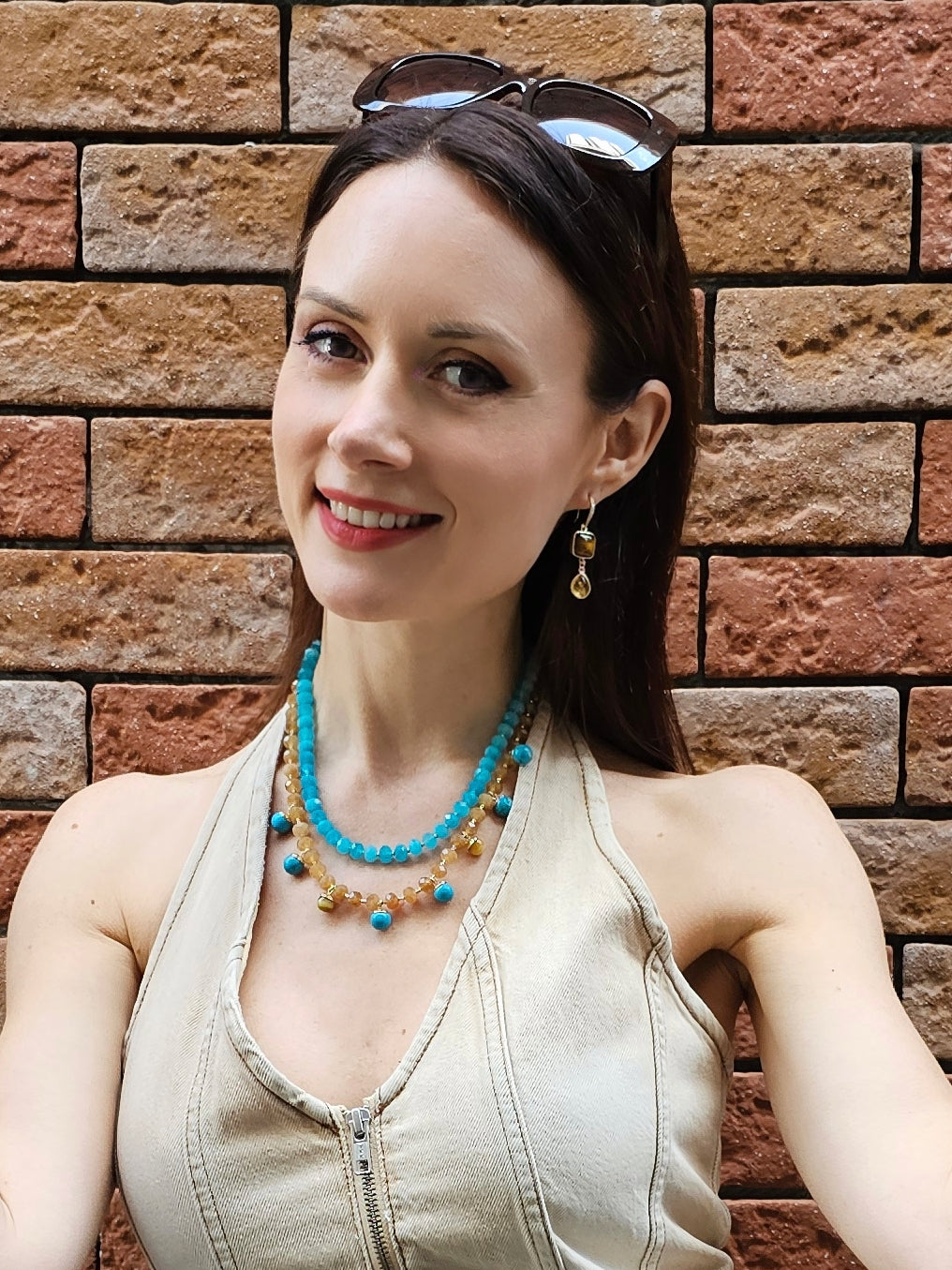 Elegant Green and Yellow Jade Double Layer Statement Necklace PN023 - Perfect for Weddings, Parties, and Special Occasions