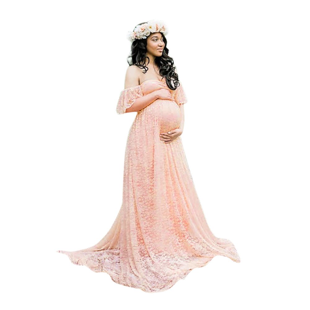 Elegant Long Sleeve Lace Maternity Maxi Dress for Women - Photoshoot, Beach Wedding & Pregnancy Gown - Perfect for Maternity Photos, Beach Vacations & Special Occasions