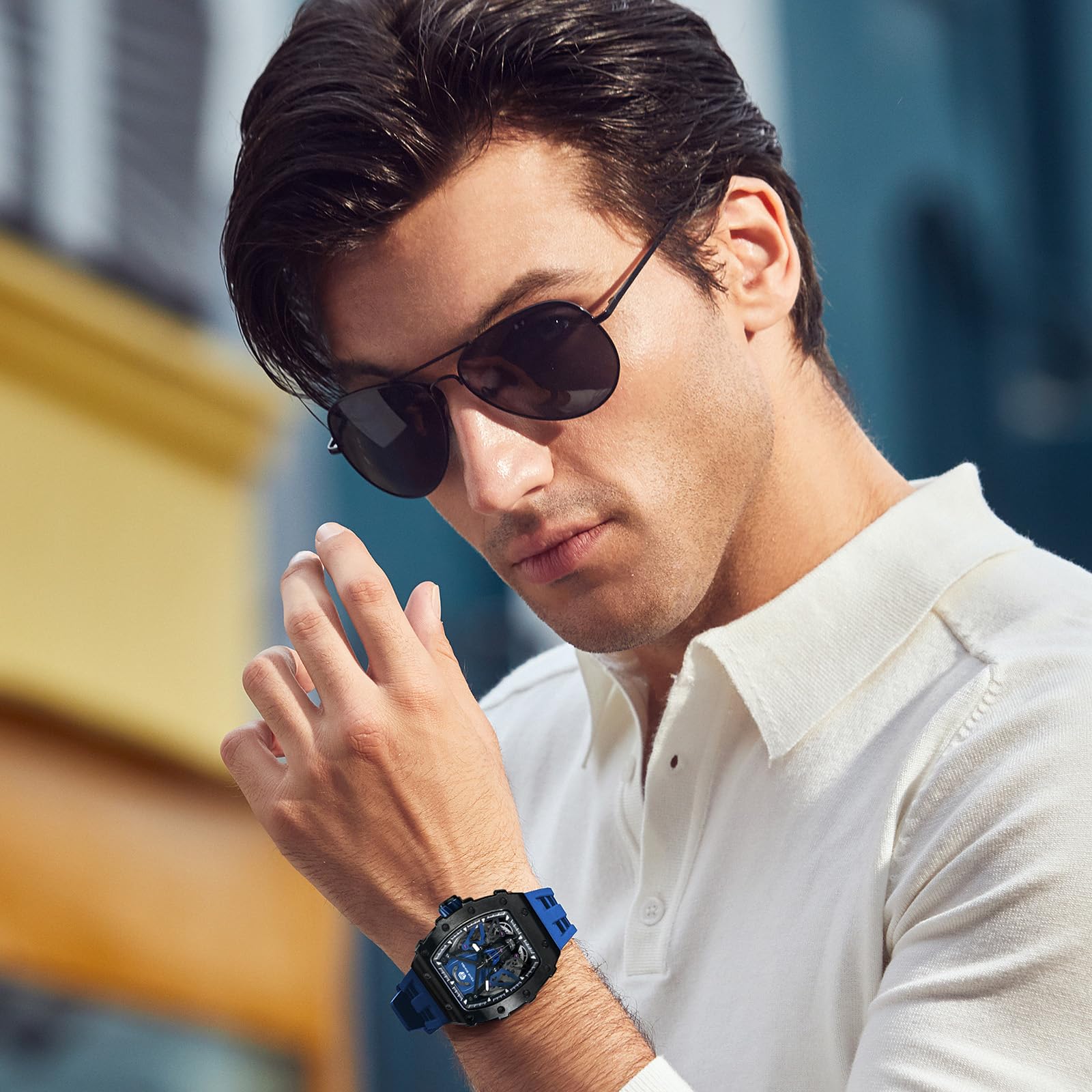 TSAR BOMBA Luxury Men's Watch - 50M Waterproof Mechanical Chronograph with Silicone Band, Tonneau Case Design - Perfect for Business, Casual Wear & Outdoor Activities | Great Gift for Men