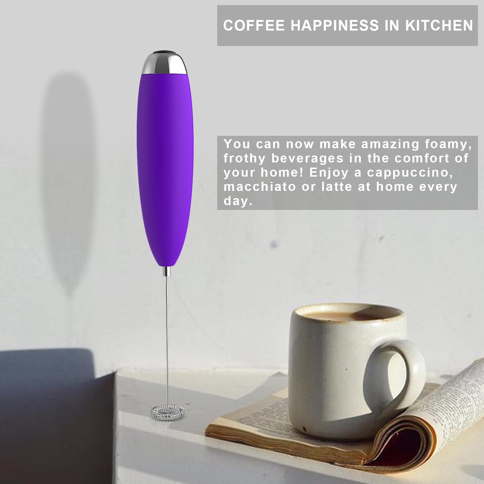Electric Milk Frother for Coffee & Matcha - Upgraded Handheld Mini Whisk, Foamer & Drink Mixer for Cappuccino, Frappe, Hot Chocolate | Perfect for Home, Office & Coffee Shops (Violet)